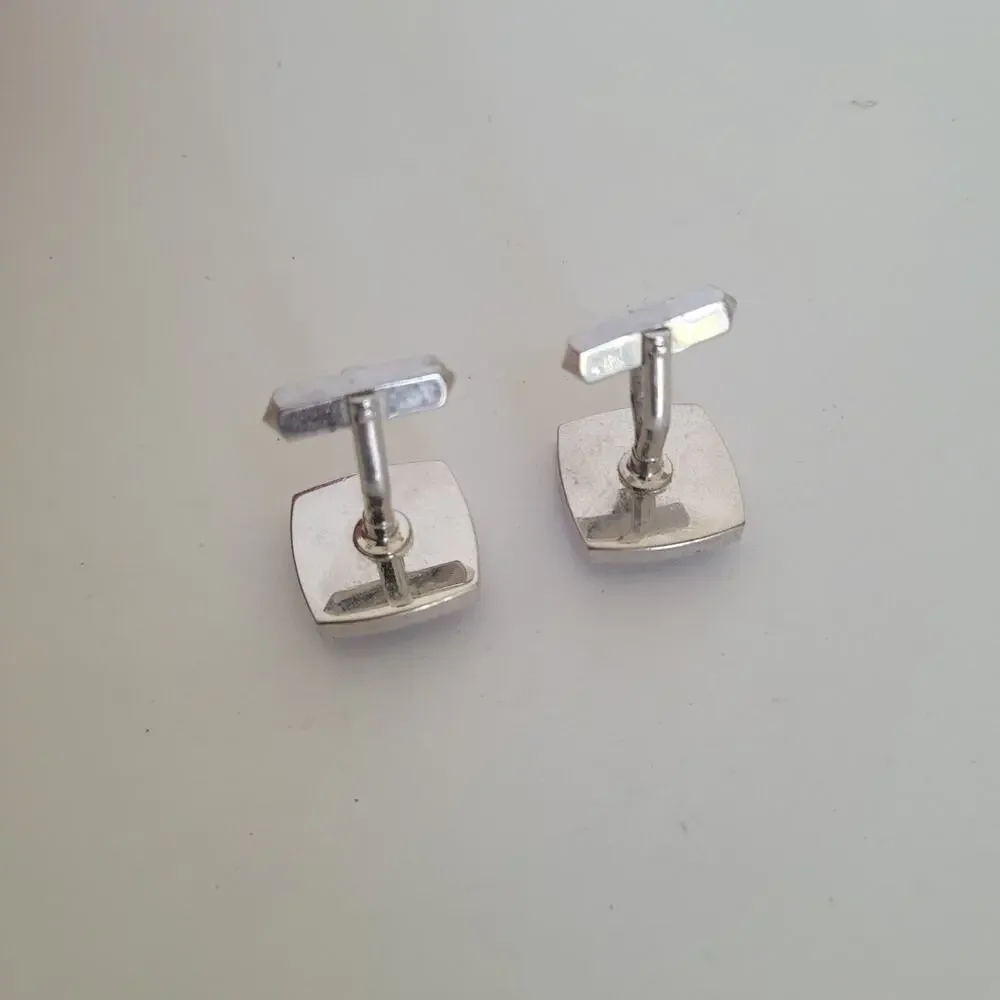 Silver Tone Logo Cufflinks Vintage Square Retro Circonia Space Age Mid Century‎